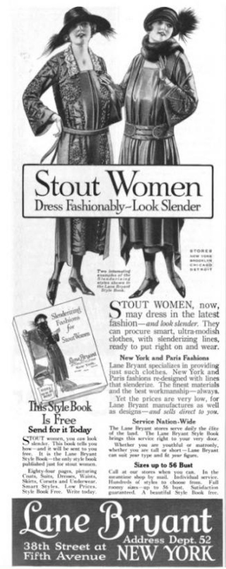 Illustration for article titled 1922 Ad Touts Lane Bryant's Offerings for 'Stout Women'